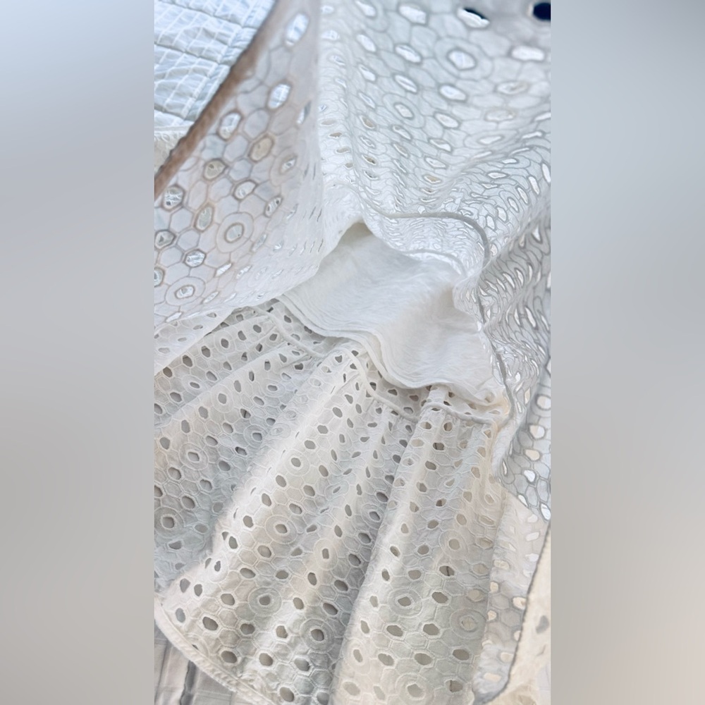 ANTHROPOLOGIE + FIGUE Madi Smocked Embroidered Eyelet Lace Maxi Dress w PomPoms - Picture 11 of 16